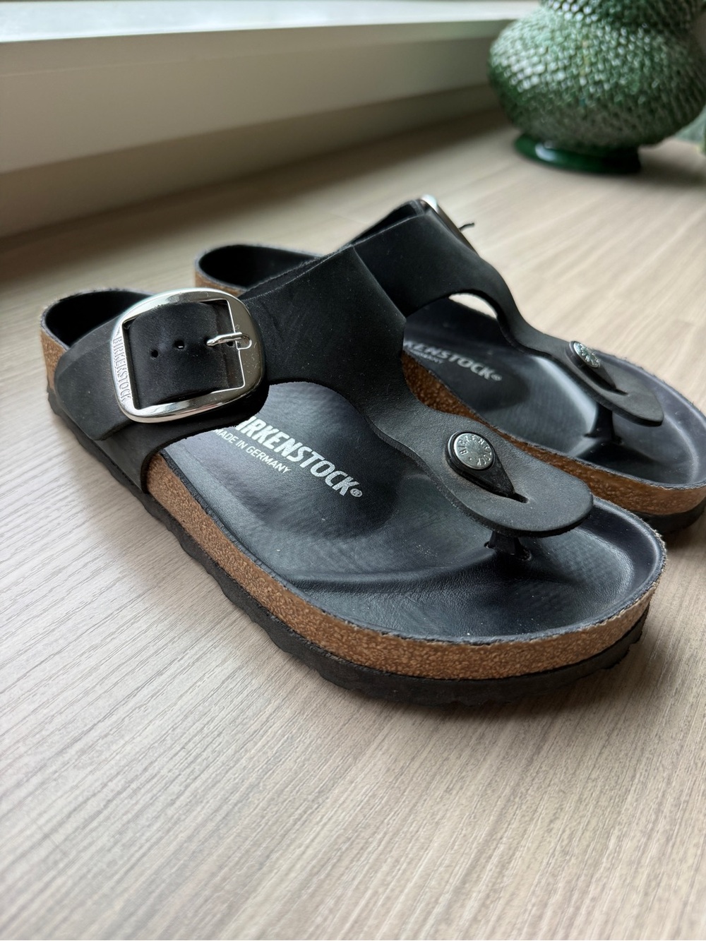 Birkenstock Black/Silver Toe-Post Sandals
